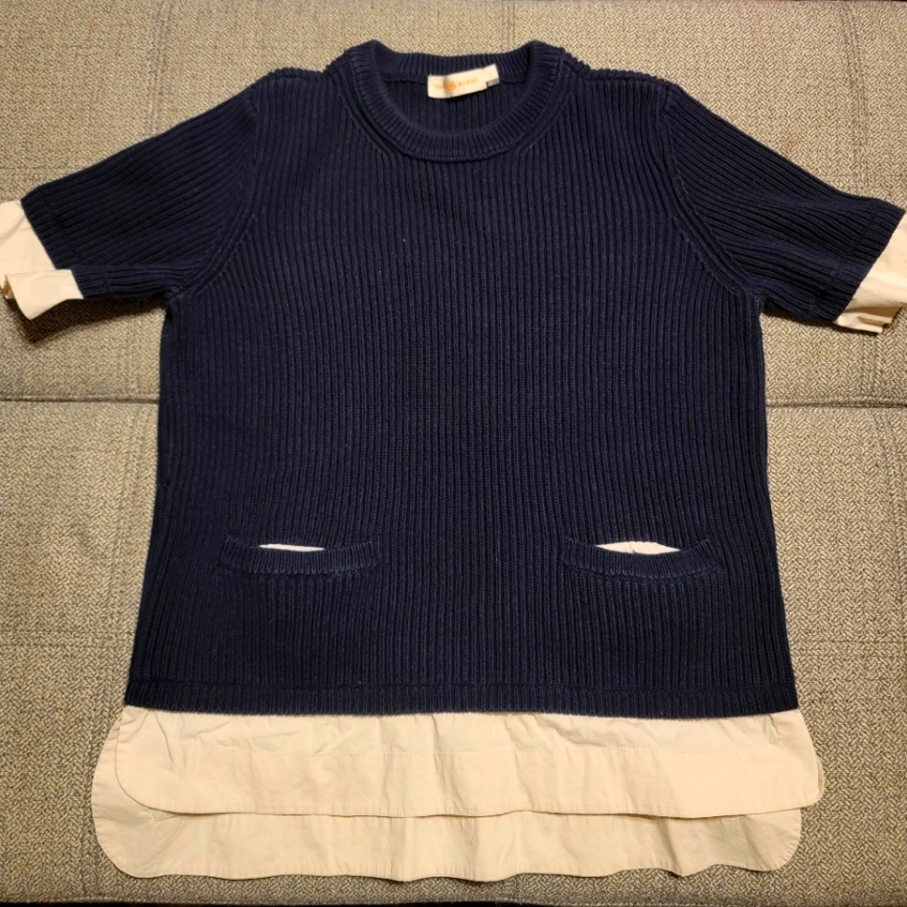 Tory Burch blue and white sweater.
